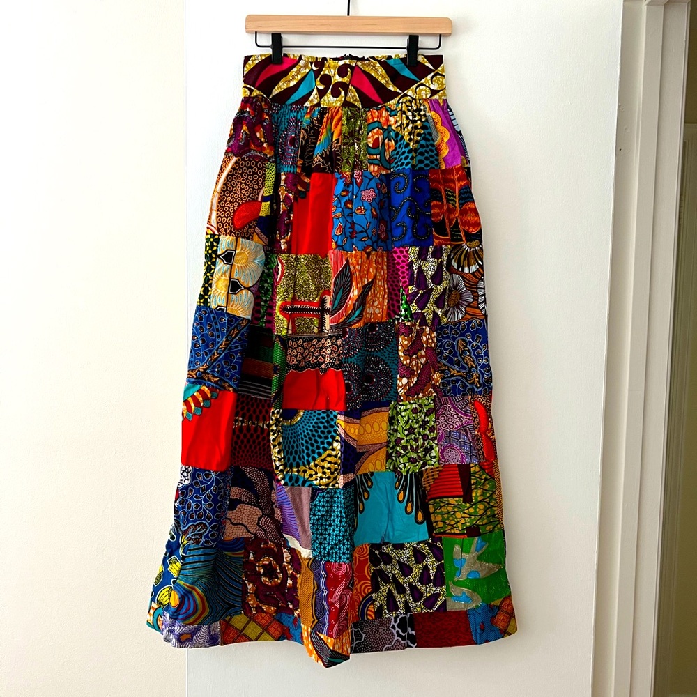 Custom Patchwork Wax Fabric Maxi Skirt